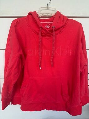 Calvin Klein Embroidered Logo Hoodie Preppy Coral Pink/Watermelon Size Large